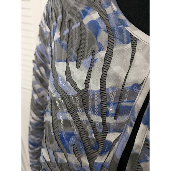 Chicos Travelers Jacket Womens Sz L/2 Blue White Gray Sequined Topper Cardigan - Picture 3 of 12